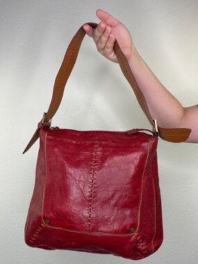 ANTONIO MELANI RED LEATHER ADJUSTABLE SHOULDER BAG PURSE